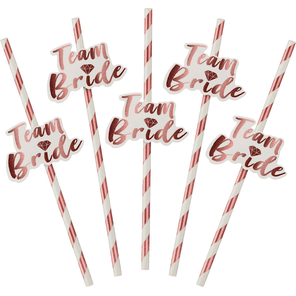 48 Pieces Rose Gold Hen Party Paper Straws with Team Bride Flags Team Bride Straws Hen Party Straws Rose Gold Straw Bridal Shower Paper Straws Bachelorette Accessories Bridal Party Tableware - NewNest Australia