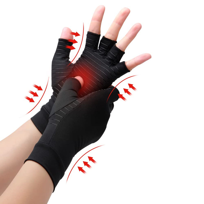 Copper Compression Arthritis Gloves, Best Copper Infused Glove for Women and Men, Fingerless Arthritis Gloves, Pain Relief and Healing for Arthritis, Carpal Tunnel, 1 Pair (M, Black) M - NewNest Australia
