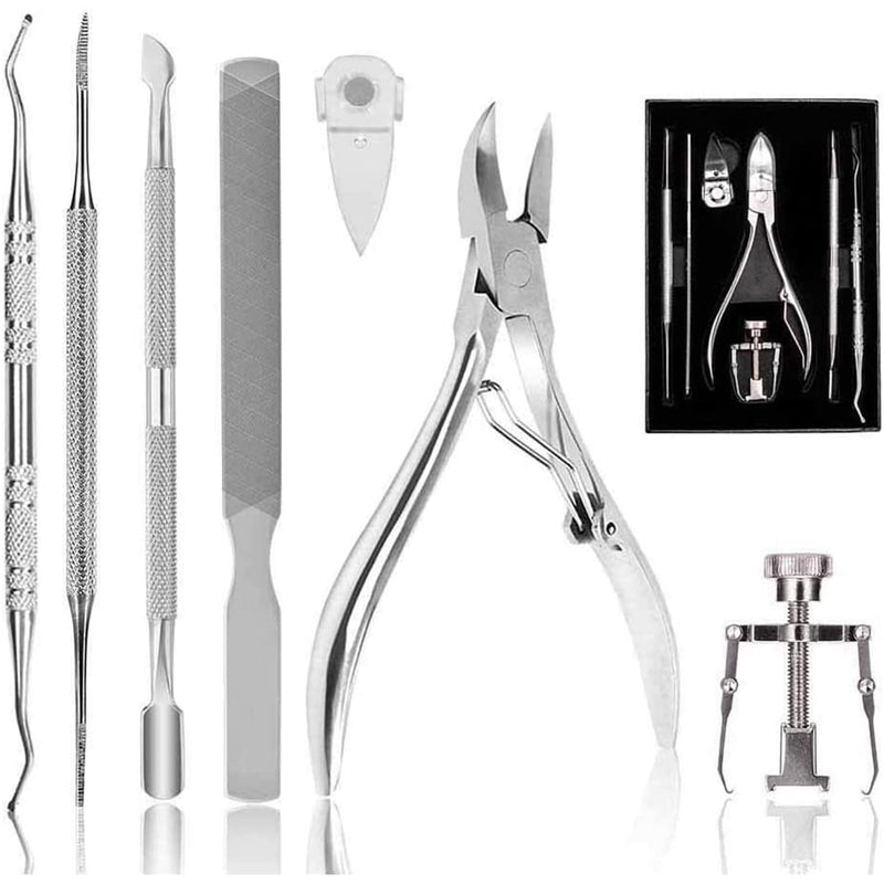 Toenail Clippers Set 7Pcs, Staineless Steel Ingrown Toenail Tool Kit, Professional Toe Nail Nippers Set for Ingrown & Thick Nail, Surgery Grade Manicure Pedicure Tool By OosoFitt Silver - NewNest Australia