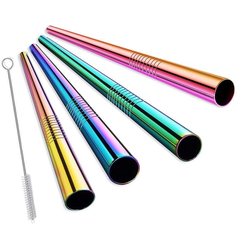 ALINK Extra Wide Metal Reusable Straws, Stainless Steel Drinking Straws 4 Set - Boba Smoothie Straws, 12mm Jumbo Bubble Tea Straws with Cleaning Brush & Carrying Case(Rainbow) - NewNest Australia
