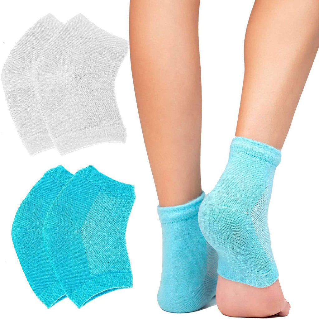 Moisturizing Socks, Gel Heel Socks, Toe Open Socks, Relieve Heel Pain Comfortable Soft Vented Moisturizing Socks Suitable for Male and Female Day Night Care Skin Dry Cracked High Heel, 2 Pairs White & Blue - NewNest Australia