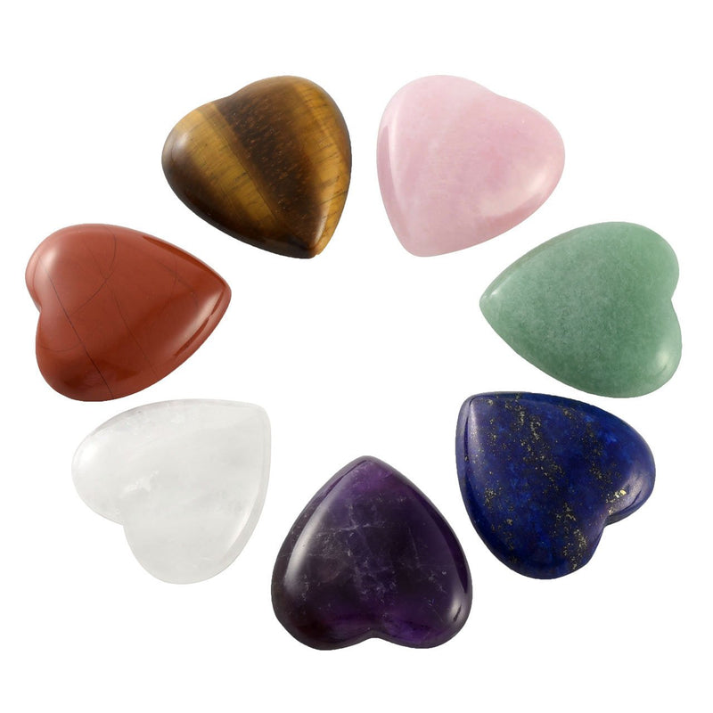 JOVIVI 7 Chakra Heart Stones Healing Crystals Set Mini Puff Heart Love Pocket Palm Stones Cabochon Crystal Stress Gemstone Reiki Balancing Meditation Therapy Kit Home Decoration - NewNest Australia