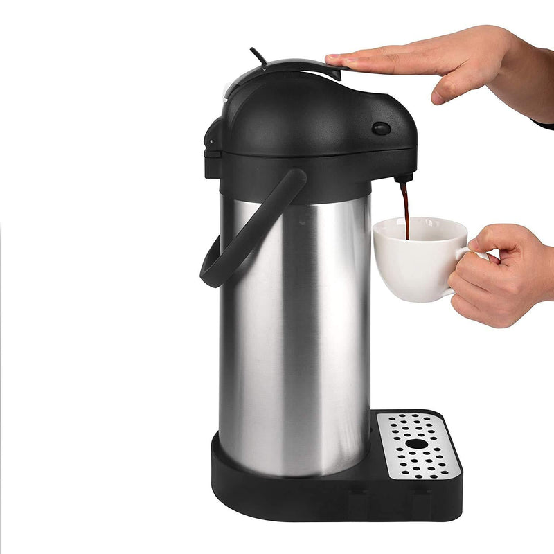 Cresimo 3L (101 oz) Airpot Thermal Coffee Carafe with Included Coffee Drip Tray and Cleaning Brush/Lever Action Stainless Steel Insulated Thermos / 12 Hour Heat and Cold Retention 3L with Drip Tray - NewNest Australia