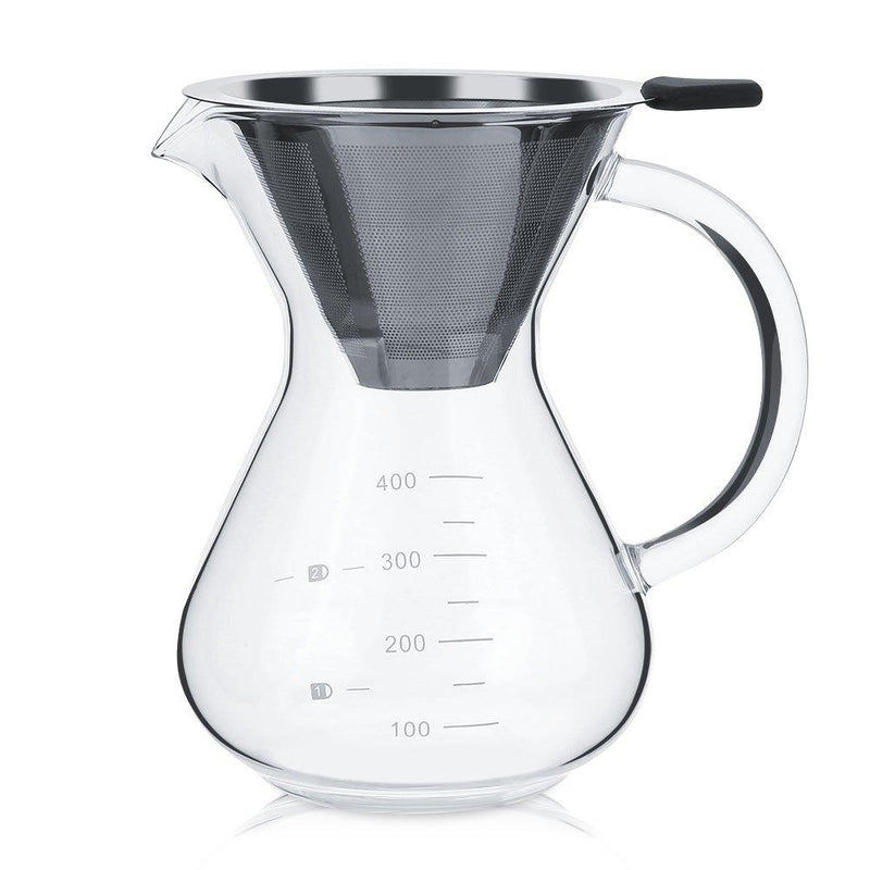 Hakeeta 400ml Coffee Maker, Pour-Over Glass Coffeemaker with Stainless Steel Permanent Filter. Manual Coffee Dripper Brewer - NewNest Australia