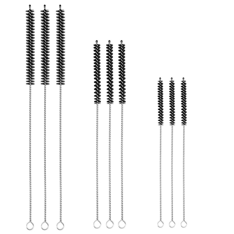 ALINK Drinking Straw Cleaning Brush Kit - 3 Size 9-Piece Straw Pipe Cleaner for Multiple Size Metal/Silicone/Glass/Stainless Steel Straws - Black Black-9 Pcs - NewNest Australia