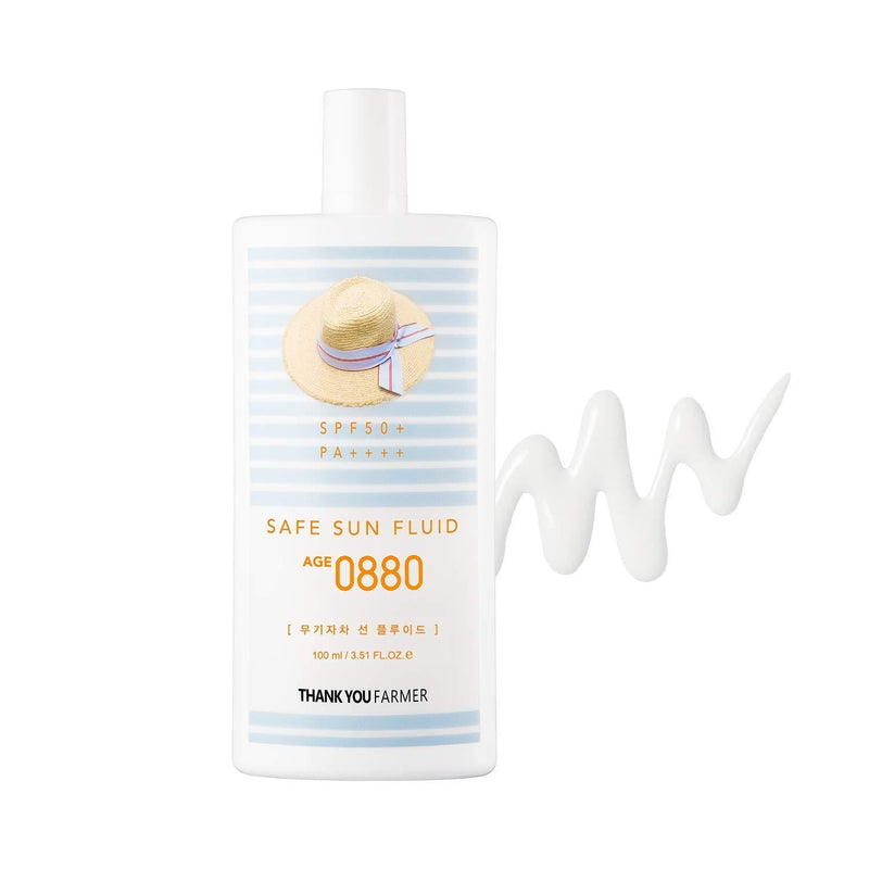 THANKYOU FARMER Safe Sun Fluid AGE 0880 SPF50+ PA++++ | Reef Safe, Face & Body, Sensitive Skin | 3.51 Fl Oz (100ml) - NewNest Australia