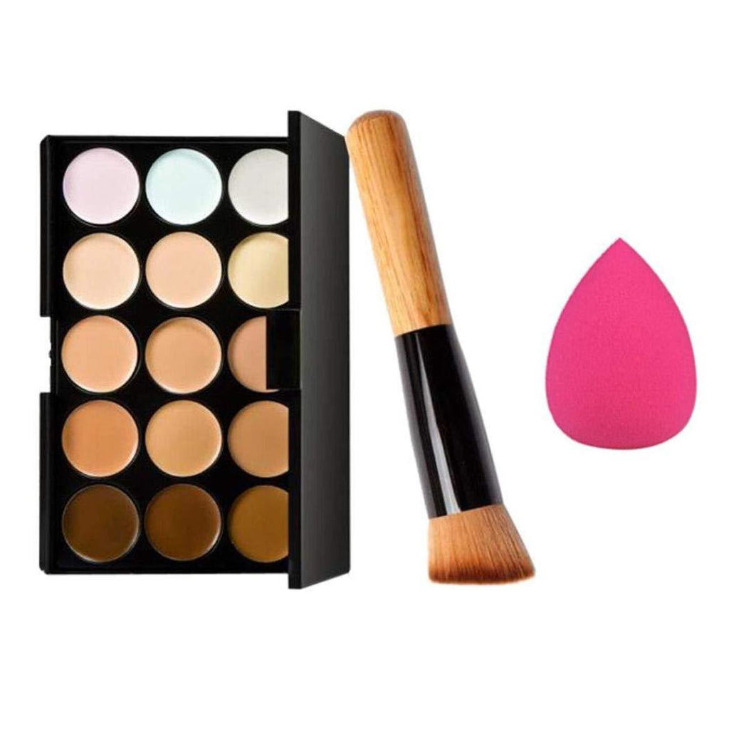 15 Colour Makeup Concealer Contour Palette Face Foundation Cosmetic Eye Shadow Highlighting Makeup Kit with Makeup Brush and Sponges Water Droplets Puff - NewNest Australia