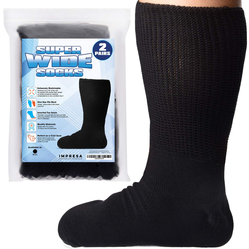 2 Pairs of Impresa Extra Width Socks for Lymphedema - Bariatric Sock - Oversized Sock Stretches up to 30'' Over Calf for Swollen Feet And Mens and Womens Legs - One Size Unisex - NewNest Australia