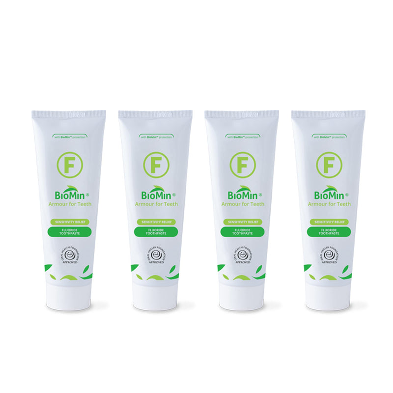 BioMin F Toothpaste (75ml) - Armour Your Teeth (x4 Tubes) to remineralise and Ease Sensitive Teeth, Fight Tooth Decay and Prevent staining to Assist Teeth whitening - NewNest Australia