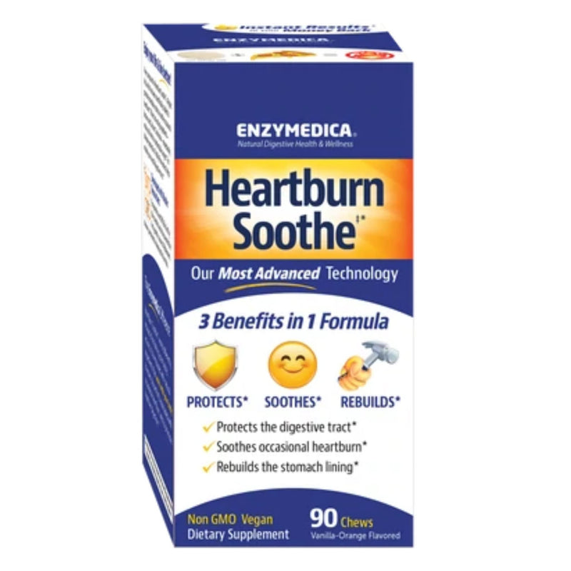 ENZYMEDICA - Heartburn Relief (90 Chewable Tablets) | Vanilla/Orange Flavour | Digestive Support Enzyme Supplements | Digestive Enzymes Blend for Heartburn, Nutrient Supplements, Gut Health Supplement 90 Count (Pack of 1) - NewNest Australia