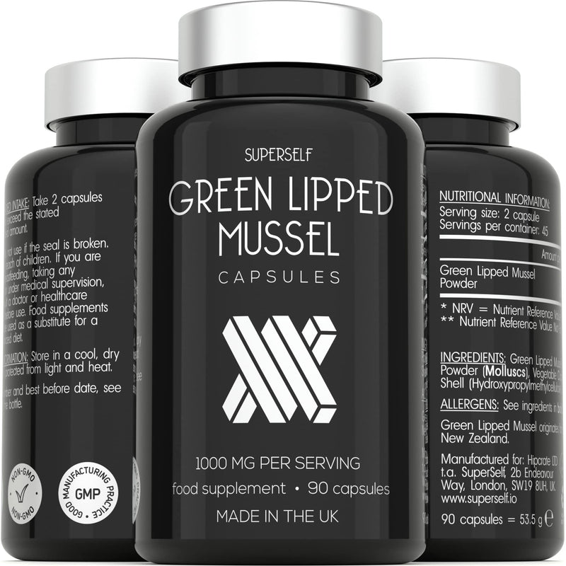 Green Lipped Mussel Capsules 1000mg - Pure New Zealand Green Lipped Mussel Powder for Humans & Dogs - 90 Tablets - High Strength Supplement 500mg per Capsule - Made in The UK - NewNest Australia