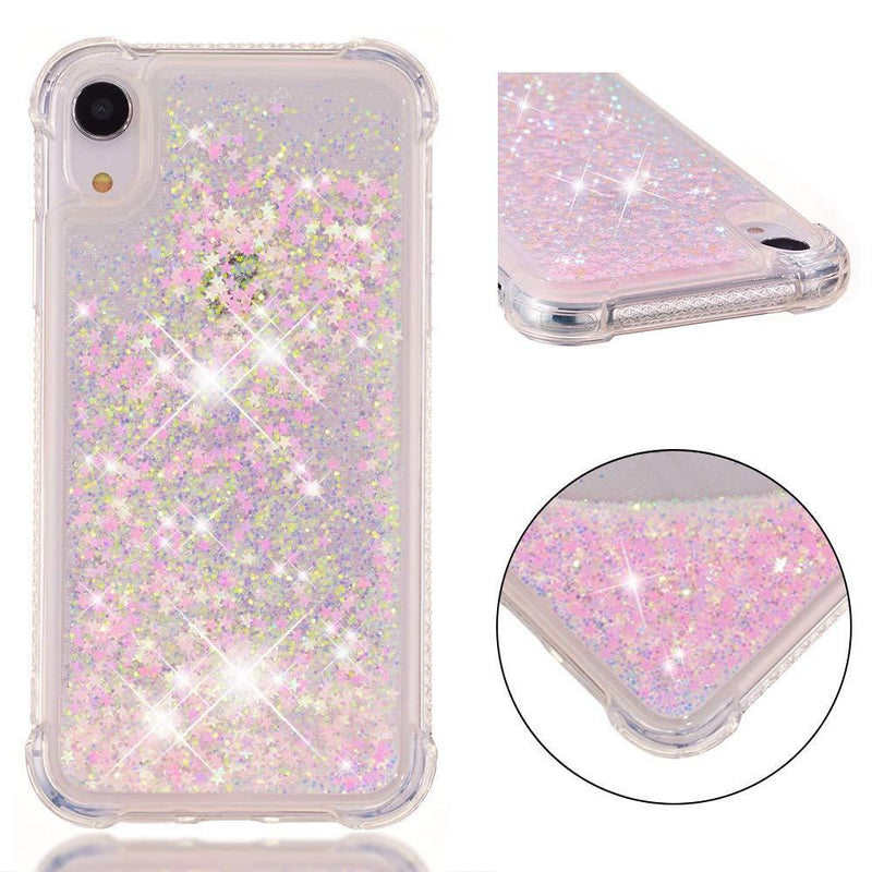 iPhone XR Shockproof Case Liquid, iPhone XR Silicone Case, 3D Bling Flowing Liquid Floating Sparkle Colorful Glitter Quicksand Waterfall TPU Protective Bumper Phone Case for Apple iPhone XR U Pink Stars - NewNest Australia