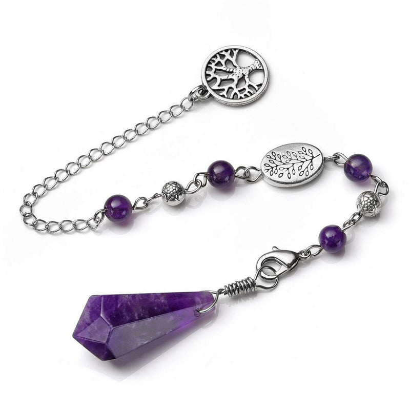 CrystalTears Natural Amethyst Crystal Pendulum Hexagonal Healing Crystal Point Tree of Life Dowsing Pendulum for Divination Scrying Chakra Reiki Healing Meditation Balancing - NewNest Australia