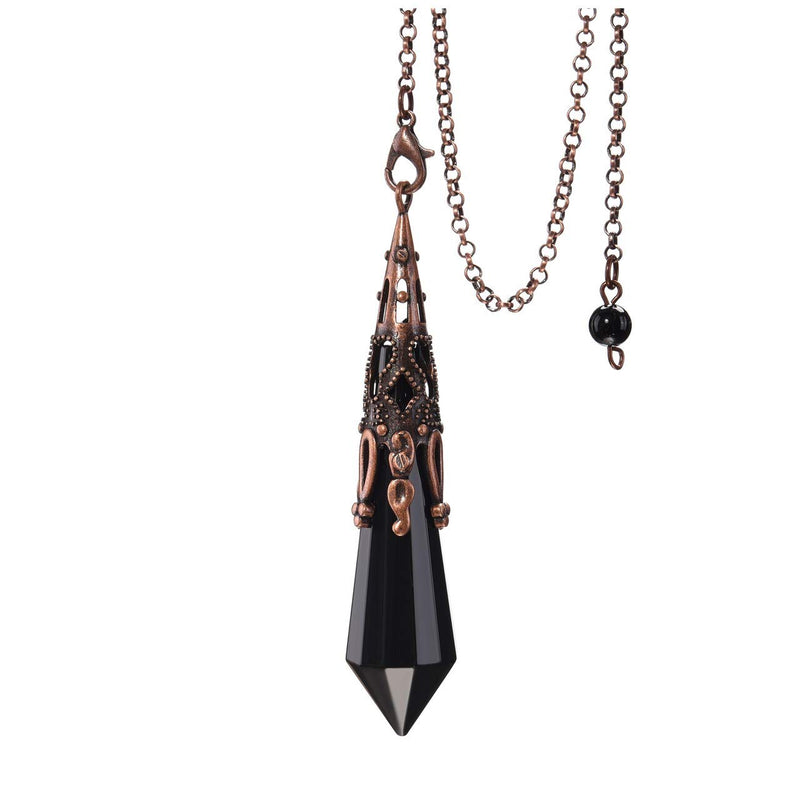 JOVIVI Natural Black Obsidian Crystal Dowsing Pendulum Metal Retro Bronze Gemstone Hexagonal Pendant Pendulum Chain for Healing,Scrying,Divination,Dowser - NewNest Australia