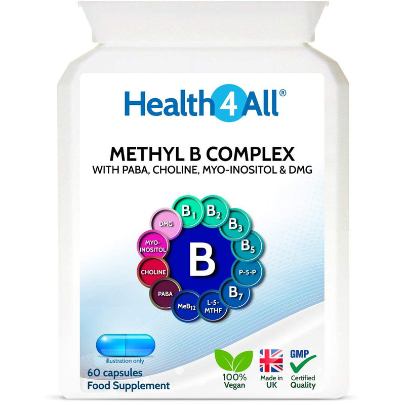 Methyl B Complex 60 Capsules (V) (not Tablets) with Methylcobalamin, Methyl Folate, P5P, Choline, Myo-Inositol, DMG and PABA for Stress Support, Energy and methylation. Made in UK by Health4All 60 Count (Pack of 1) - NewNest Australia