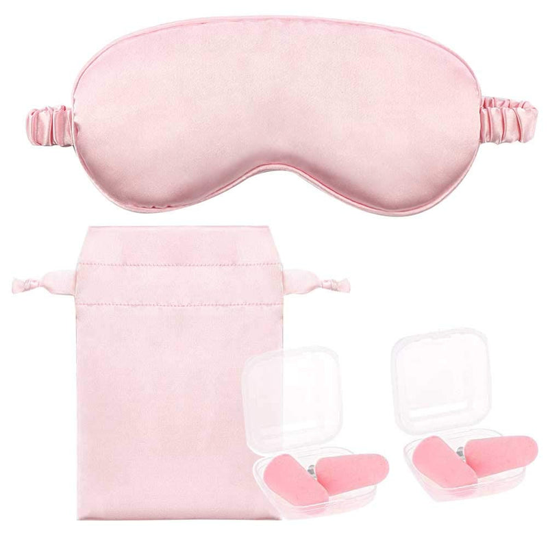 Pink Sleep Eye Mask Silk Sleep Mask Ultra Soft Blindfold Breathable Eye Cover Sleeping Mask Eyeshade with Elastic Strap and Ear Plug for Men Women Kids Night Sleeping Travel Nap Mothers Day Presents Pink - NewNest Australia