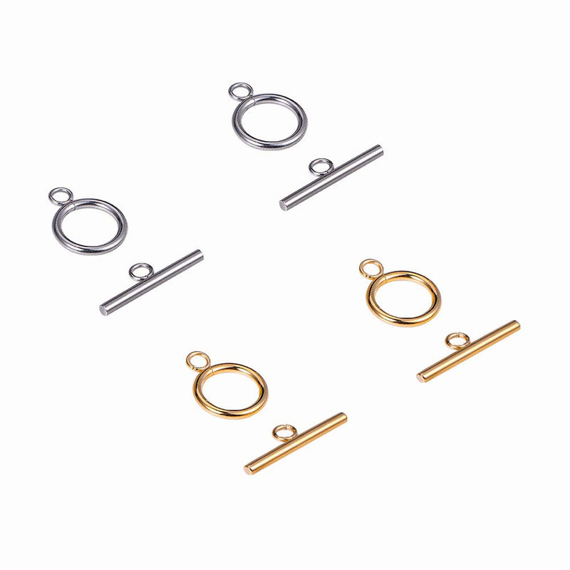 PandaHall Elite 12 Sets 2 Colors 304 Stainless Steel Round Toggle Clasps Connectors for Bracelet Necklace Jewellery DIY Craft Making Ring 14mm Stainless Steel Color/Golden-12 Sets - NewNest Australia