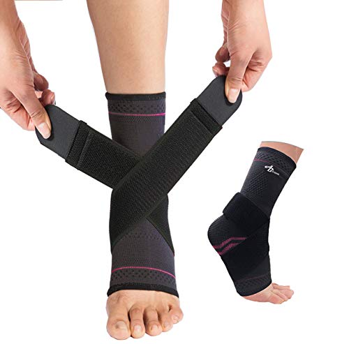 ABIRAM Foot Sleeve (Pair) with Compression Wrap, Ankle Brace For Arch, Ankle Support, Football, Basketball, Volleyball, Running, For Sprained Foot, Tendonitis, Plantar Fasciitis… Rose M - NewNest Australia