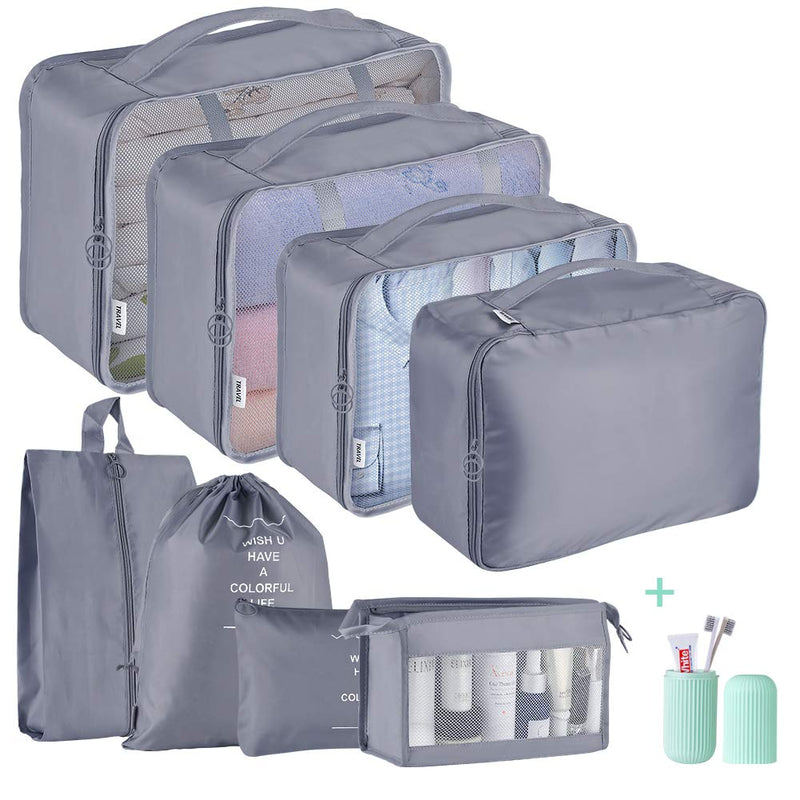 Packing Cubes for Suitcase,Geediar 9 PCS Travel Luggage Packing Organizers Waterproof Travel Essentials Bag Clothes Shoes Cosmetics Toiletries Storage Bags(a-Grey) A-grey - NewNest Australia
