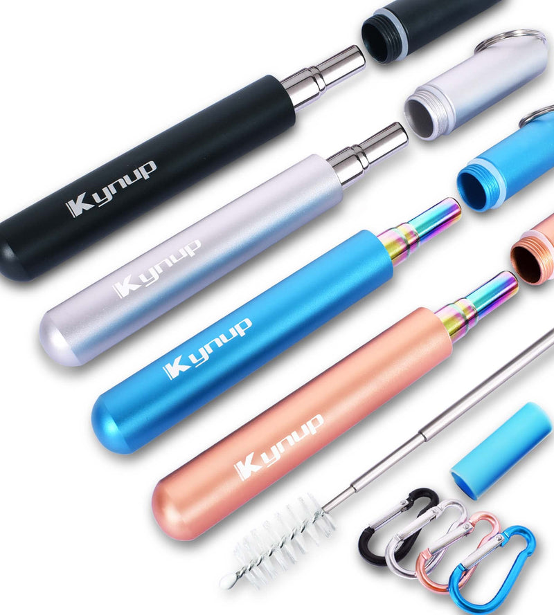 Kynup Metal Drinking Straw, 4Packs Reusable Straw Collapsible with Silicon, Stainless Ttravel Straws with Metal Case, Keychain, Cleaning Brushes, Silicon Pcs Perfect for Travel, Gifts (20 PCS) Black-blue-rose Gold-silver - NewNest Australia