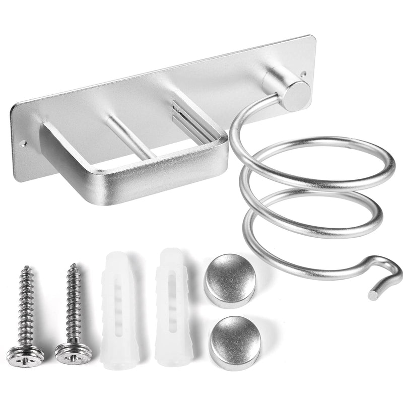 YUET Hair Dryer Holder Hairdryer Station Wall Mounted Spiral Shelf Bracket Stand Hanger Straightener Organizer Blow Storage with Holes Rack For Bathroom Aluminum Professional Silver - NewNest Australia
