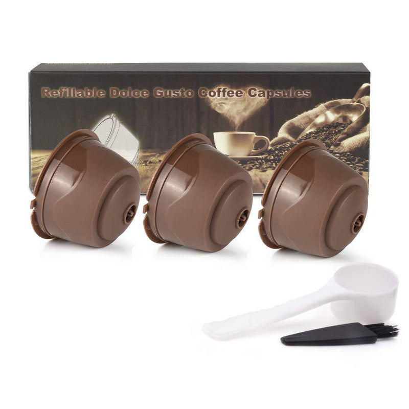 Dolce Gusto Reusable Coffee Capsule Pods with Foaming Function,Upgrade Generation Refillable Coffee Pods,3PCS/Pack with 1 Cleaning Brush& 1 Plastic Spoon Brown - NewNest Australia