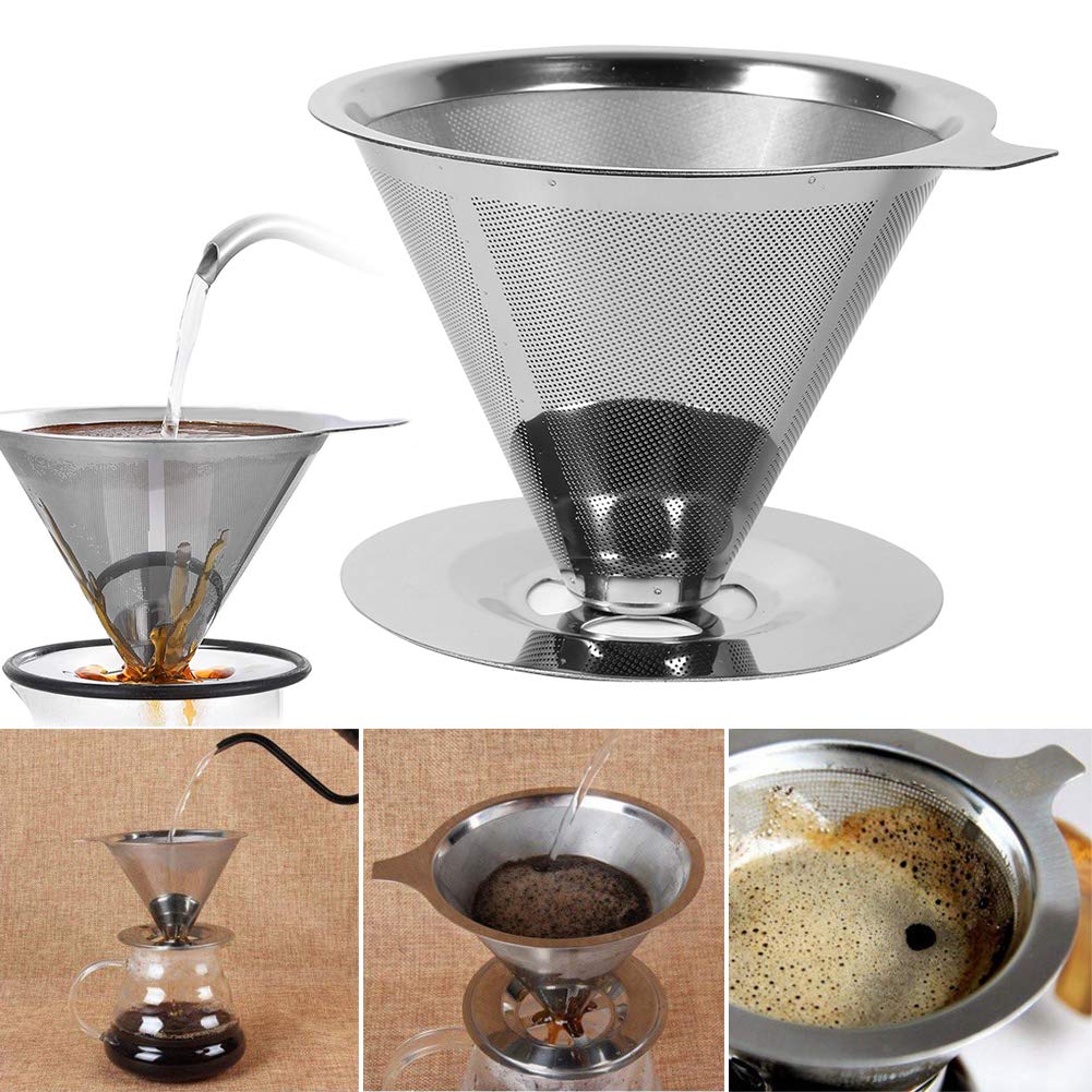 iFCOW Stainless Steel Coffee Filter Reusable Double Layer Mesh Pour Over Cone Coffee Filter Coffee Dripper for Home Office Use - NewNest Australia