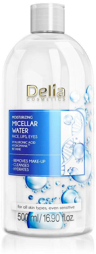 Delia Cosmetics - Moisturizing Micellar Water - Facial Cleanser with Hyaluronic Acid - Clean, Soft, Fresh & Calm Face Skin - Make-Up Remover - 500ml, transparent - NewNest Australia