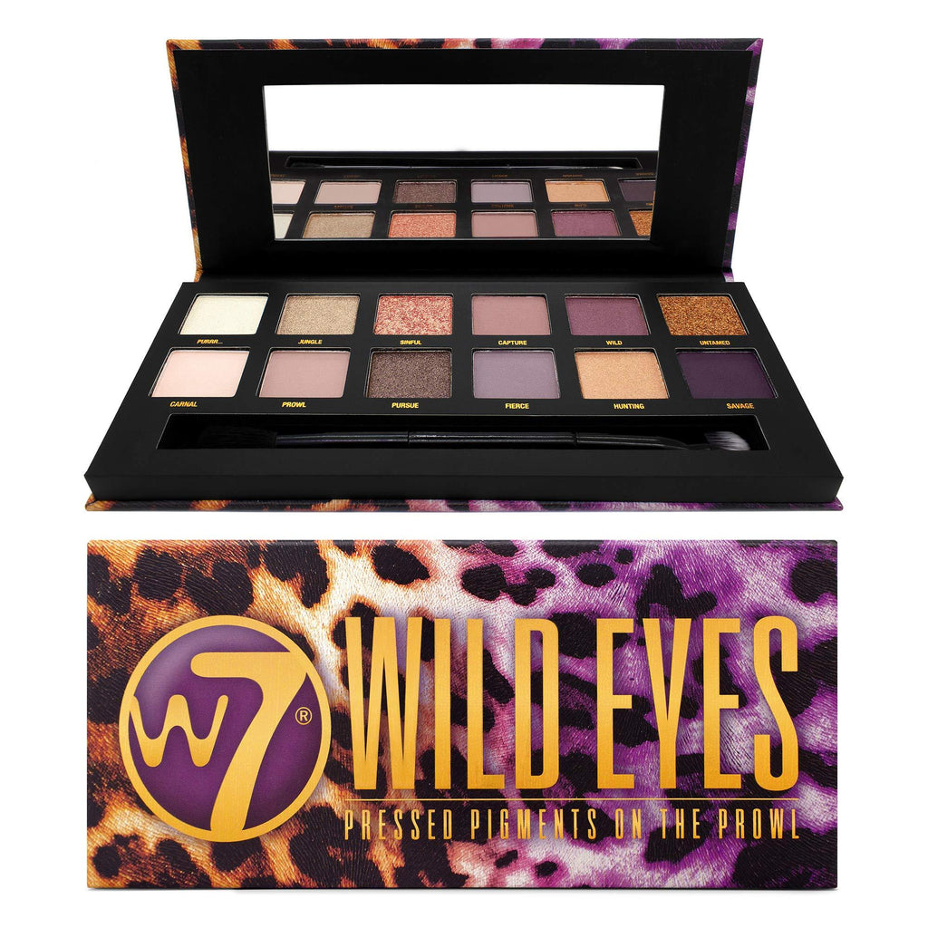 W7 | Wild Eyes Pressed Pigment Palette Makeup | Tones: Cream Mattes, Shimmers & Glitters | Colours: Soft Purples, Nudes, Pinks and Golds | Cruelty Free, Vegan Makeup For Women - NewNest Australia