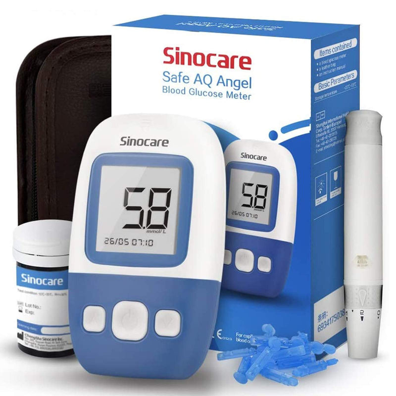 sinocare Diabetes Test Kit, Blood Glucose Monitor w/25 Strips, 5s Test Time Blood Sugar Monitor 200 Memory Capacity, Painless Lancing Glucose Meter, [Safe AQ Angel] mmol/L Safe AQ Angel glucose kit x 25 - NewNest Australia