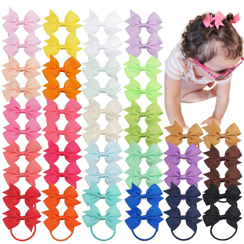 JOYOYO 50 Pcs Baby Bow Bobbles Baby Hair Bands Baby Hair Ties Baby Girls Hair Bows 2 Inch Ribbon Bows, Elastic Little Girls Hair Bobbles Small Hair Bands for Babies, Toddlers Type-A - NewNest Australia
