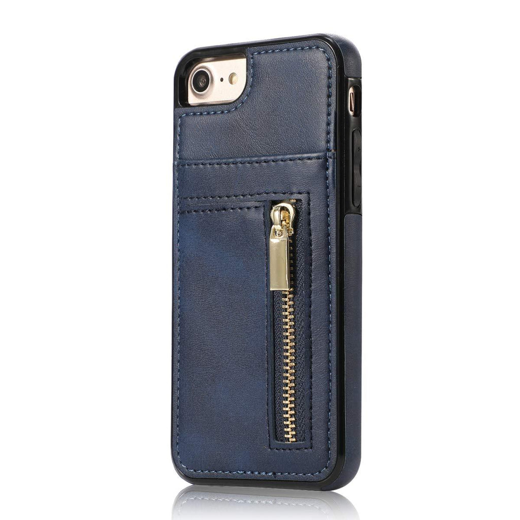 Oihxse Compatible with iPhone 6/6S Leather Wallet Case Cover with [Zipper] [ID Credit Card Slots Holder] [Cash Pocket] Skin Shell, Ultra Slim Shockproof Protective TPU Bumper-Navy Blue Navy Blue - NewNest Australia
