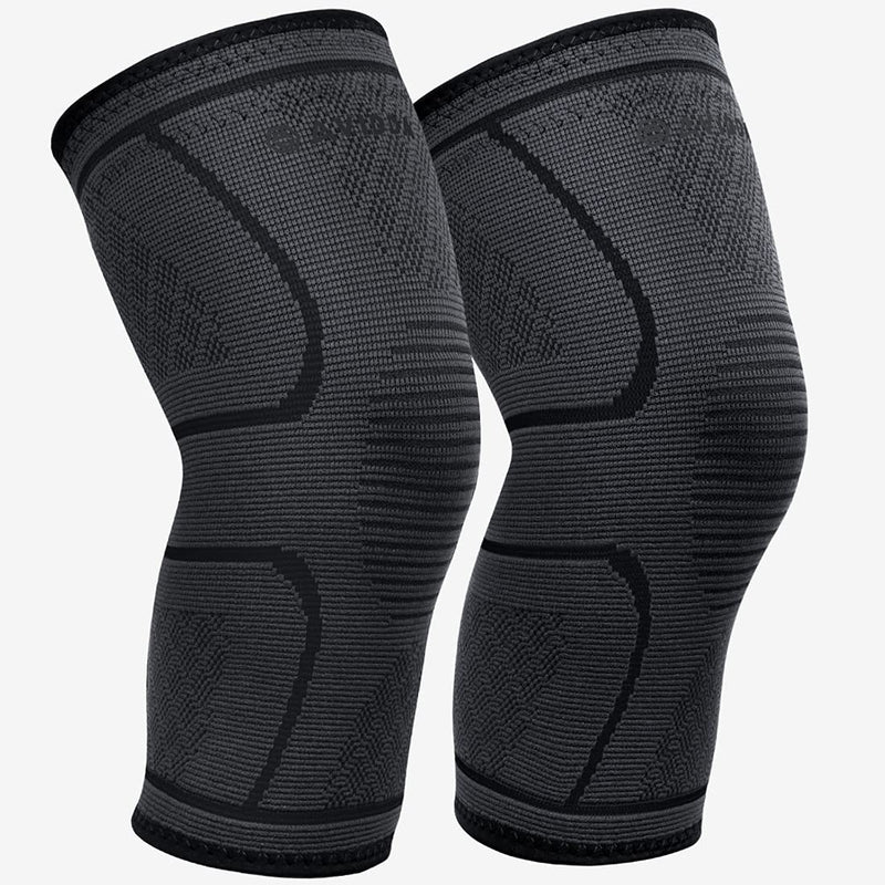AVIDDA Knee Support Brace 2 Pack - Compression Knee Sleeves for Arthritis, Joint Pain, Ligament Injury, Meniscus Tear, ACL, MCL, Tendonitis, Running, Squats, Sports Grey Black L - NewNest Australia