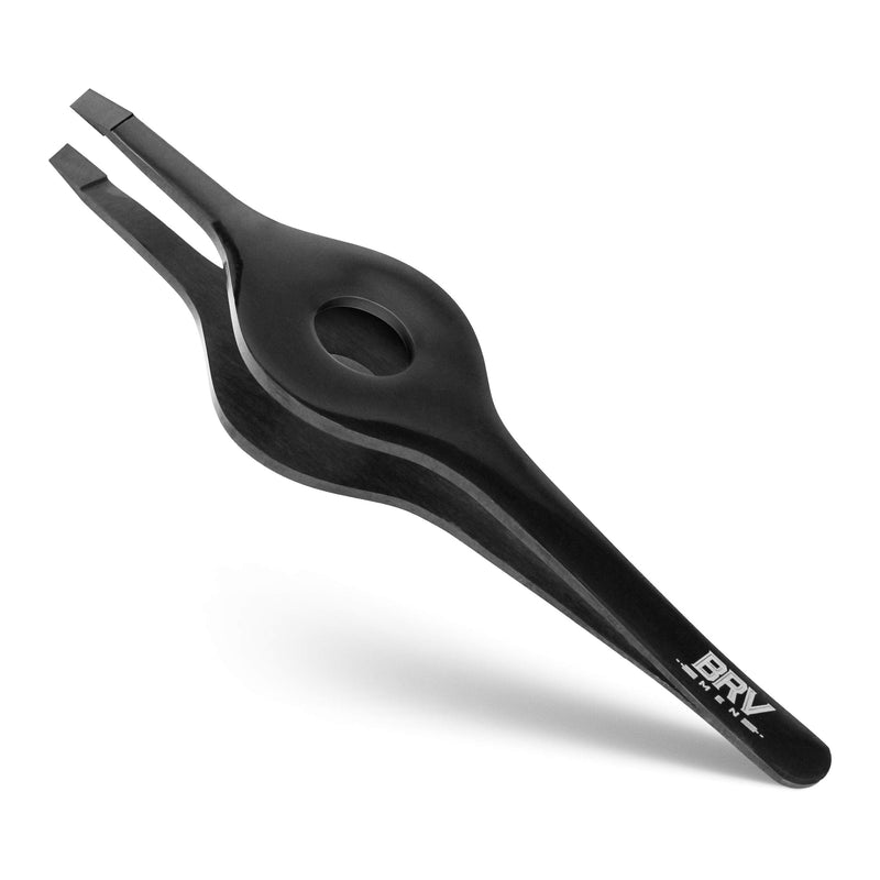 BRV MEN Wide Grip Slant Tweezers - Titanium Plated German Stainless Steel - Perfectly Aligned Slanted Tips for Precision - Professional Tweezers for Eyebrows and Nose/Ear/Facial Hair - 9.6 cm (Black) Black - NewNest Australia