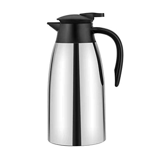 2 Litre Insulated Vacuum Jug Stainless Steel Coffee Tea Carafe Double Walled Insulated Jug Hot & Cold Drinks Vacuum Pot, Silver/Black - NewNest Australia