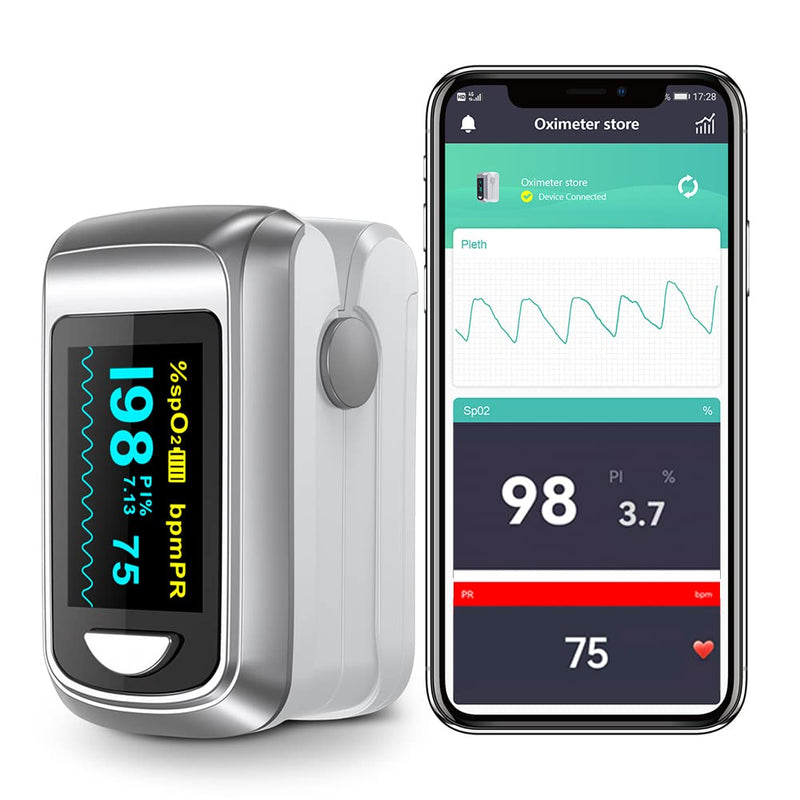 Bluetooth Fingertip Pulse Oximeter, Blood Oxygen Saturation Monitor and Pulse Rate Monitor for Apple and Android, With OLED Screen 2*AAA Batteries and Lanyard Included Gray - NewNest Australia