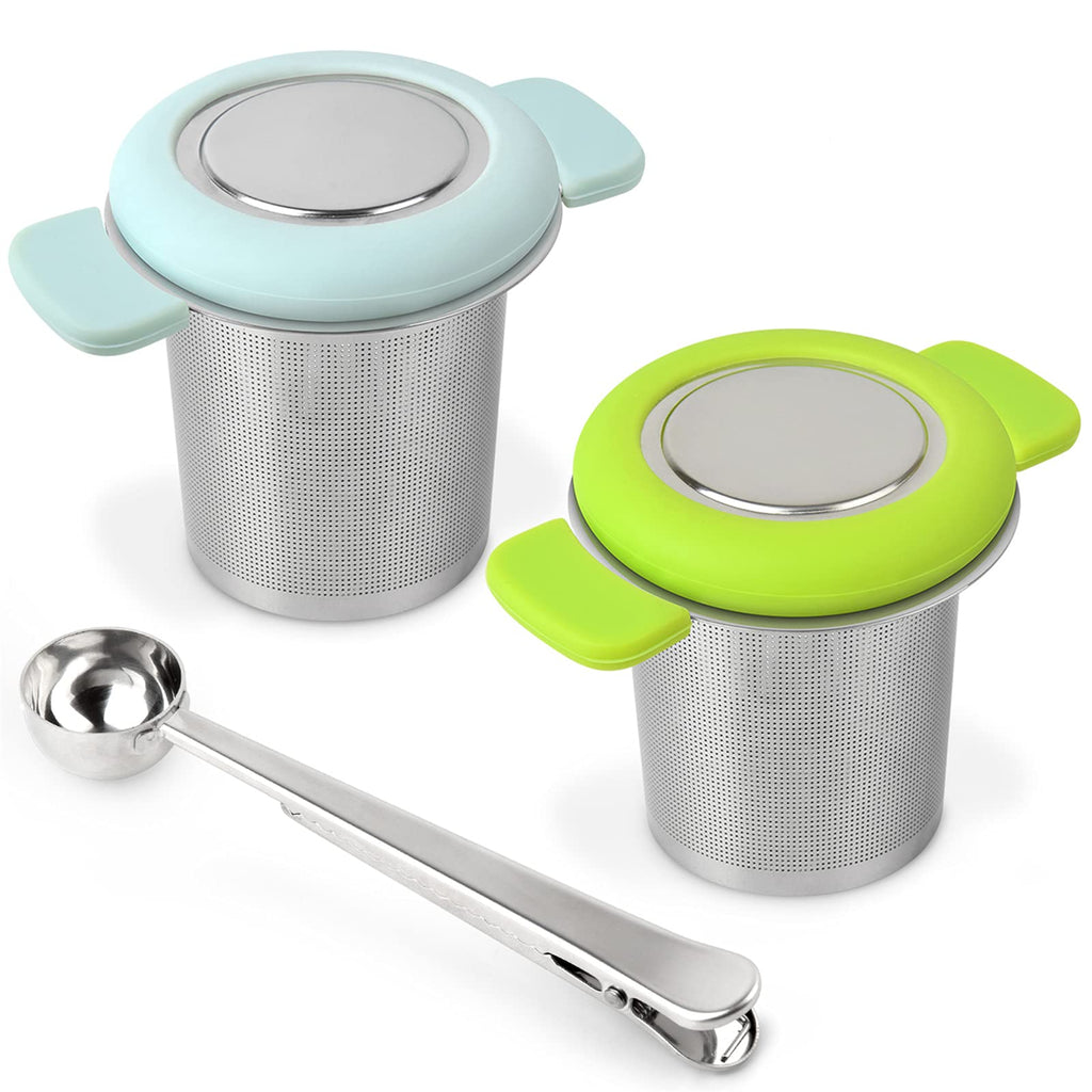 LaLa Dloce Tea Infuser Set of 2, Stainless Steel Tea Strainer Filter with Silicone Handle for Reusable Loose Leaf Grain Teapots, Mugs and Cups to Steep Tea with Lid - NewNest Australia