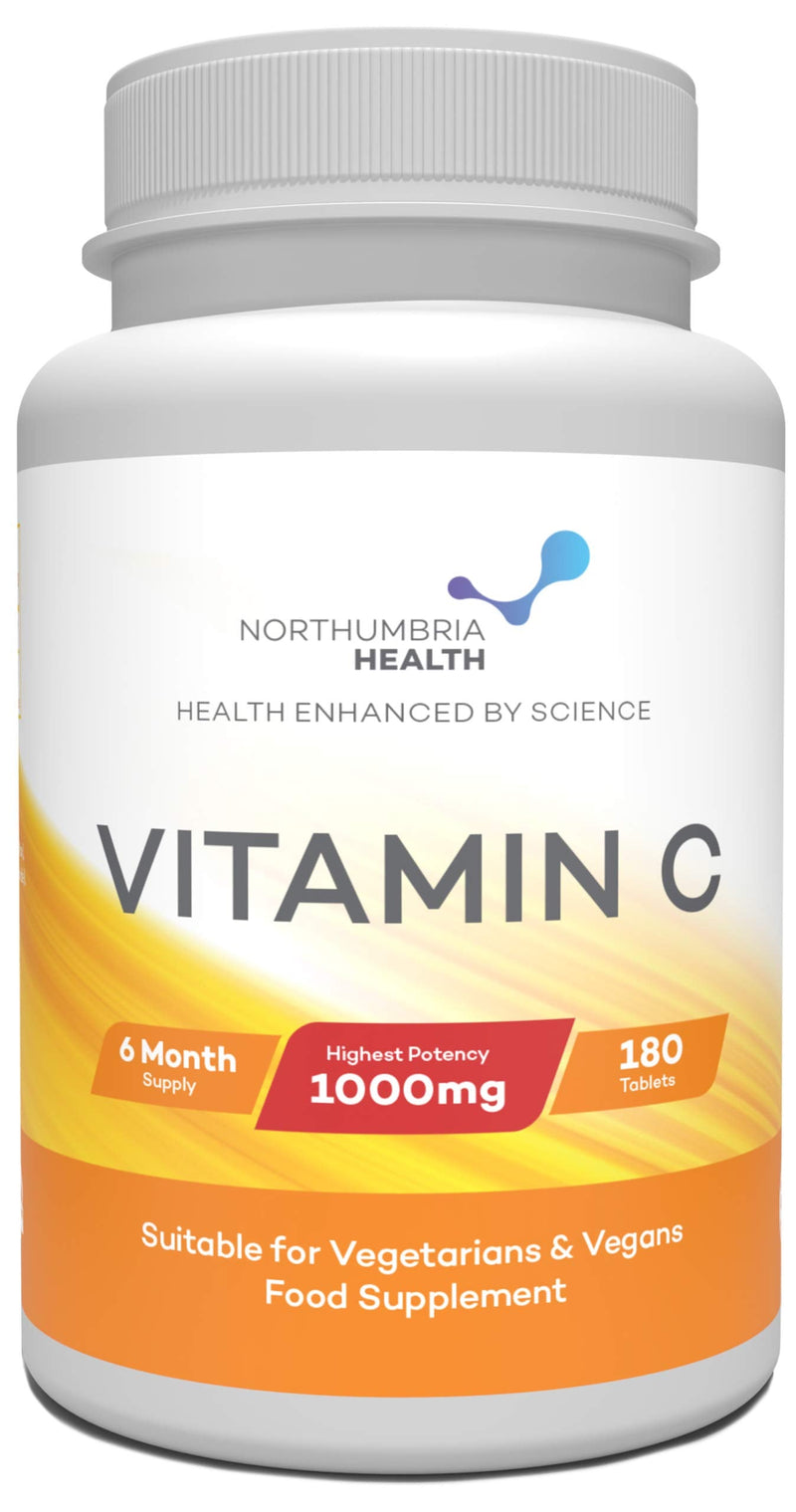 Vitamin C 1000mg - 180 Premium Vegan Tablets - 6 Month Supply - High Strength Ascorbic Acid - for Normal Immune System - Made in The UK by Northumbria Health - NewNest Australia