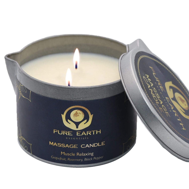 Muscle Relaxing Massage Oil Candle - Moisturizing Vegan Massage Candles for Couples and Home Spa (160 Grams) - Massage Candle with Grapefruit, Rosemary, Black Pepper - by Pure Earth Essentials Muscle relaxing - NewNest Australia