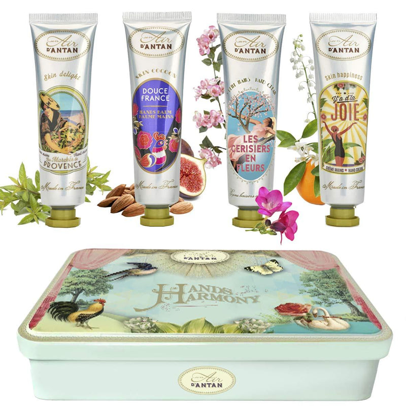 Beauty Present For Women: 4 Hand Cream Set/Shea Butter, Aloe Vera/Tin Box/Un Air d'Antan®/ 4 Perfume: Verbena, Cherry Blossom, Rose, Almond/For Her/Mum Presents/Skincare Set/Hand Care Set 2.SPRING MIX - NewNest Australia