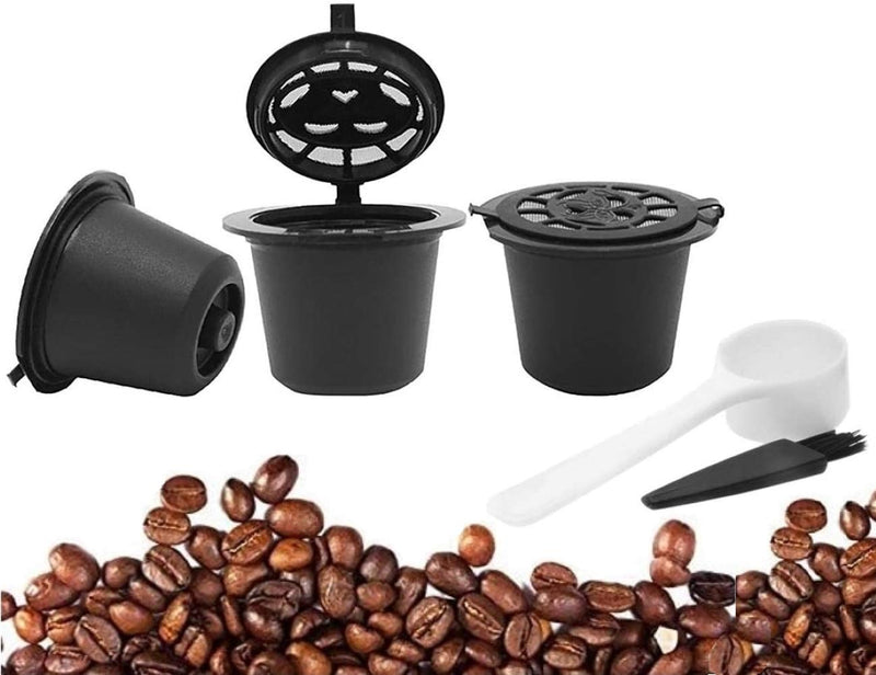 3PCS/Set Reusable Refillable Nespresso Coffee Capsule with Plastic Spoon Filter Pod and Brush 20ML Filters Kitchen Dining Bar by Koksi - NewNest Australia