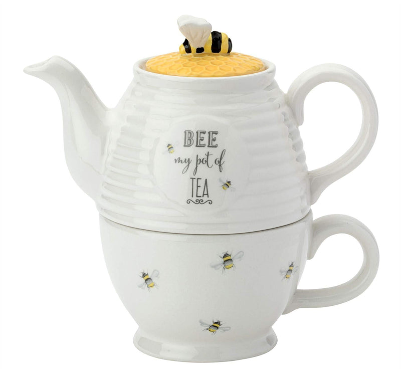 English Tableware Company Bee Happy Tea for One Teapot Cup Honeycomb Lid Embossed Design - NewNest Australia
