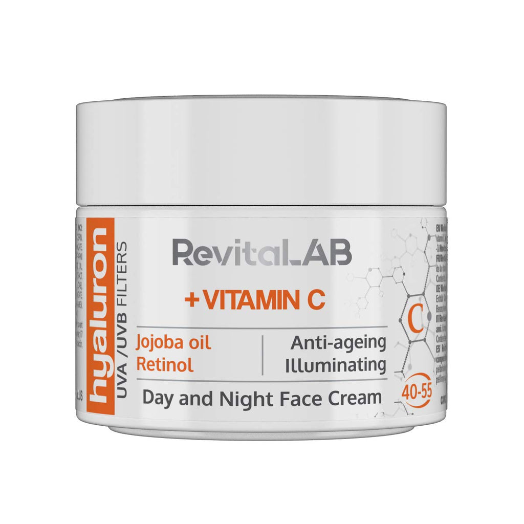 RevitaLAB Hyaluron Anti-Ageing Day and Night Cream, Enriched with Vitamins A, B3, B5, E, C, Jojoba Oil and UV Filters, for Ages 40 – 55, 50 ml 50 ml (Pack of 1) - NewNest Australia