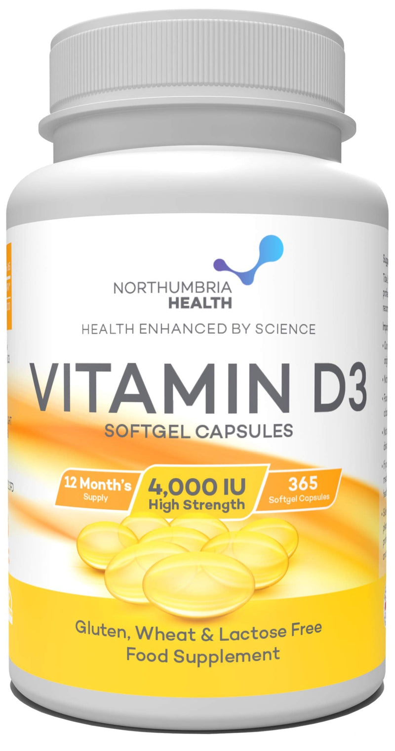 Vitamin D 4000iu - 365 High Strength Easy to Swallow Premium Softgels - 1 Year Supply (1 per Day) - Maximum Strength Vitamin D3 Cholecalciferol Supplement - Manufactured in The UK - NewNest Australia