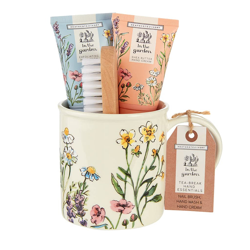 Heathcote & Ivory In The Garden Tea-Break Hand Essentials Gift Set With Exfoliating Hand Wash, Hand Cream, Nail Brush and Ceramic Mug, 0.48 kg - NewNest Australia