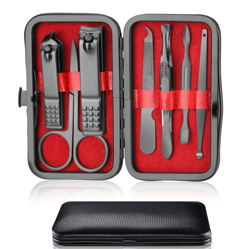 Nail Clipper Manicure Set, 7 In 1 Stainless Steel Professional Pedicure Kit Nail Scissors Grooming Kit with Black PU Leather Case for Travel & Home Use (Red Leather) red - NewNest Australia