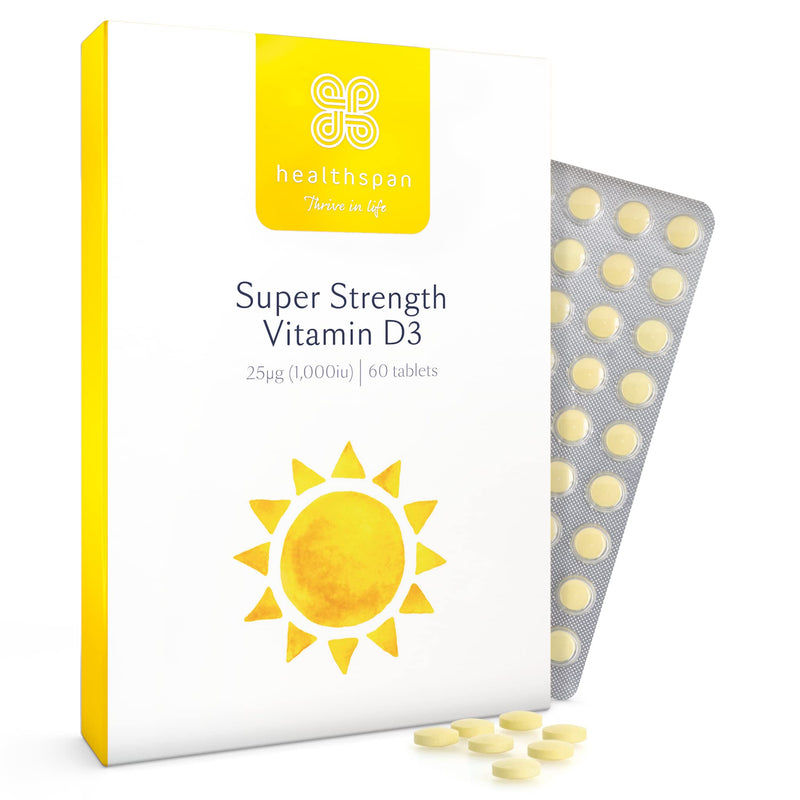 Healthspan Super Strength Vitamin D3 (60 Tablets) | Immune Health | Bone, Teeth & Muscle Health | Contains 1,000iu of Natural Source Vitamin D3 in Each Tablet | Vegetarian 60 Count (Pack of 1) - NewNest Australia