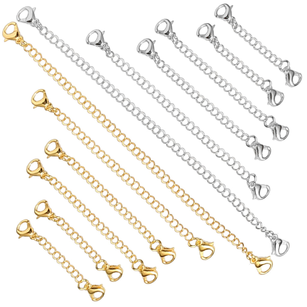 Leful 12 pcs Jewelry Extension Chain, Anti-Allergy Stainless Steel Lobster Clip Safety Necklace Extender Chain Bracelet Extender 2" 3" 4" 5" 6" inch for DIY Jewelry Making(Gold,Silver) - NewNest Australia