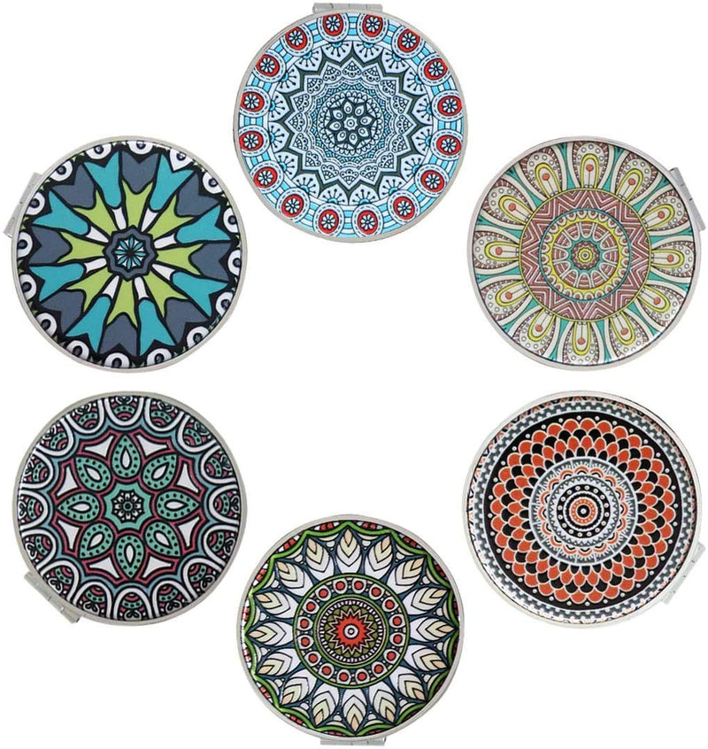 Beaufy Small Travel Magnifying Makeup Pocket Purse Mirror Set Round Handheld Mini Foldable Handbag Compact Mirrors 1x 2x Magnification Portable Embossed Mandala Gift for Girls Men Women Kids Pack of 6 - NewNest Australia