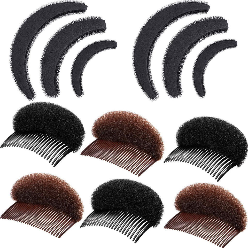 10 Pieces Bump Up Hair Accessories Volume Insert Set Styling Insert Braid Tool Bump It Up Volume Hair Comb Hair Bump Base for Women Girls (Black, Brown) Black, Brown - NewNest Australia